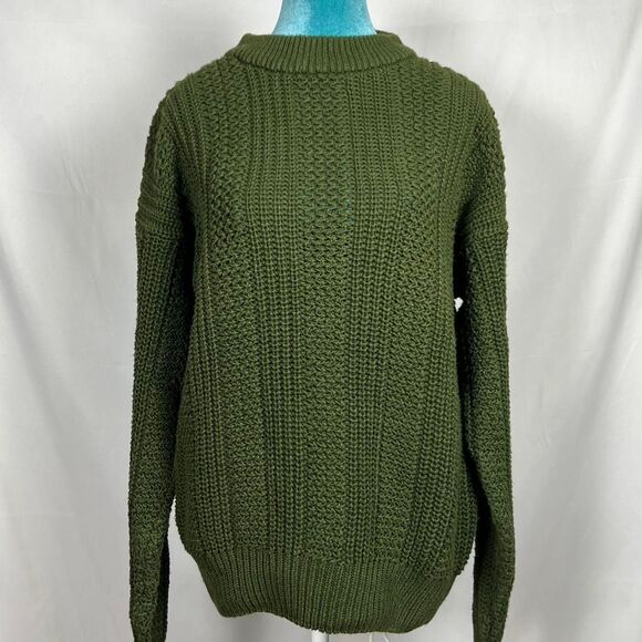 Vintage STRUCTURE Olive Green Open Knit Crewneck Sweater - Picture 1 of 7